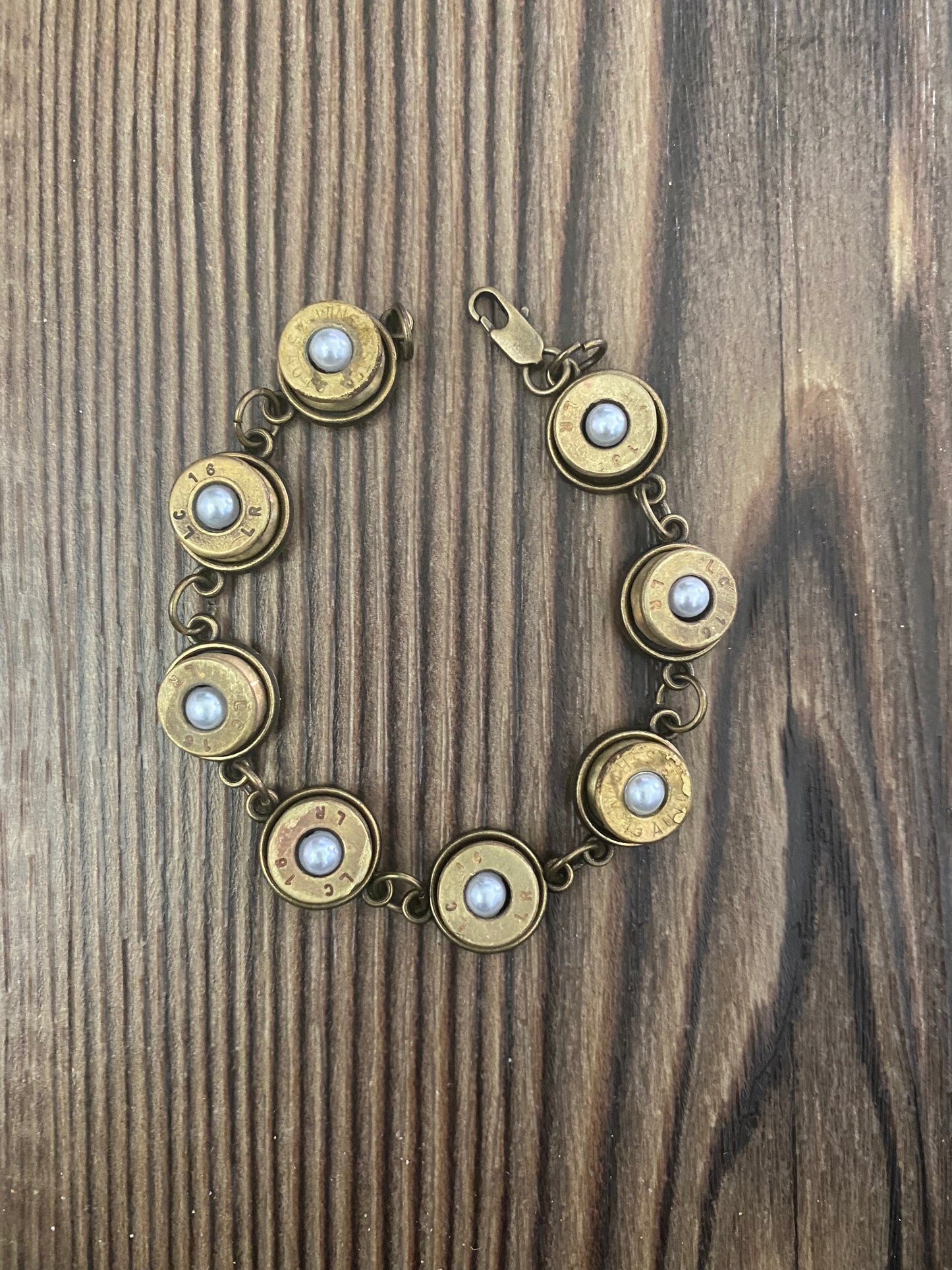 Rustic Brass .45 Bracelet with Pearl